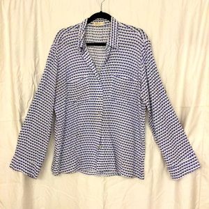 Just Living button down shirt white and blue